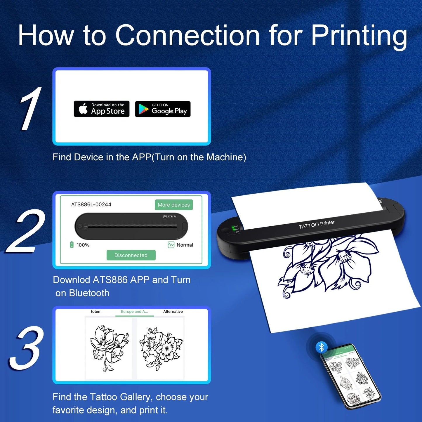 YILONG Wireless Tattoo Printer Portable Tattoo Template Printer With Transfer Paper 2