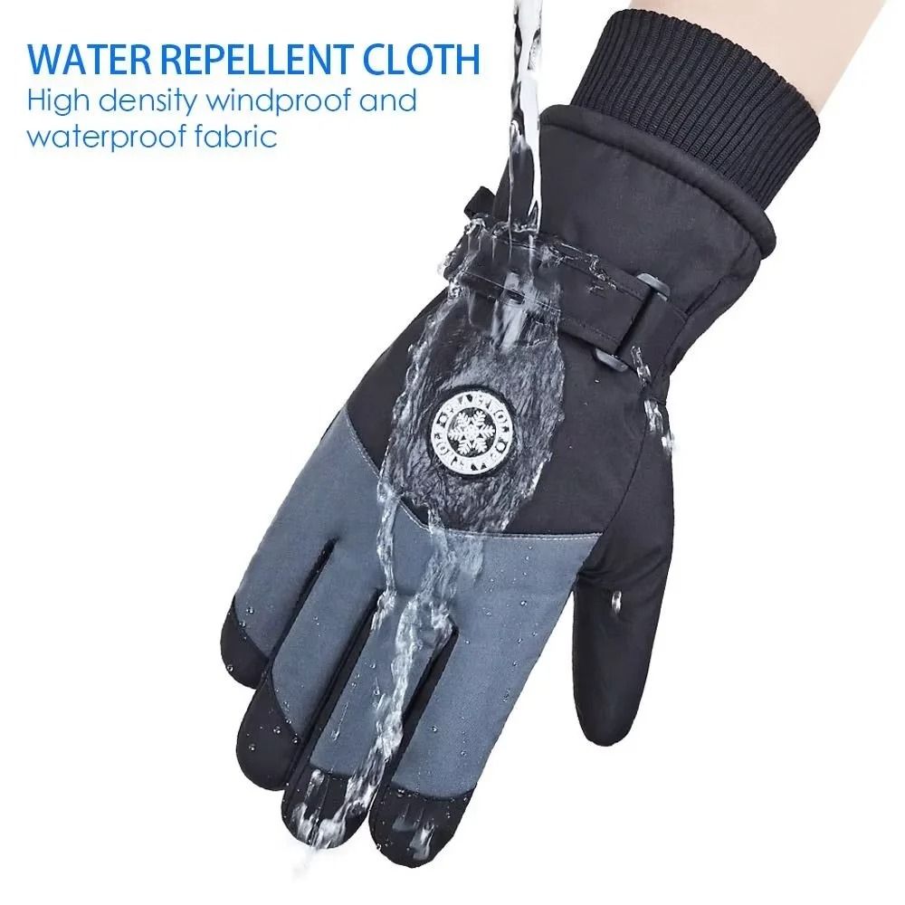 Winter PU Leather Ski Gloves Waterproof Touch Screen Warm Snow Gloves 1
