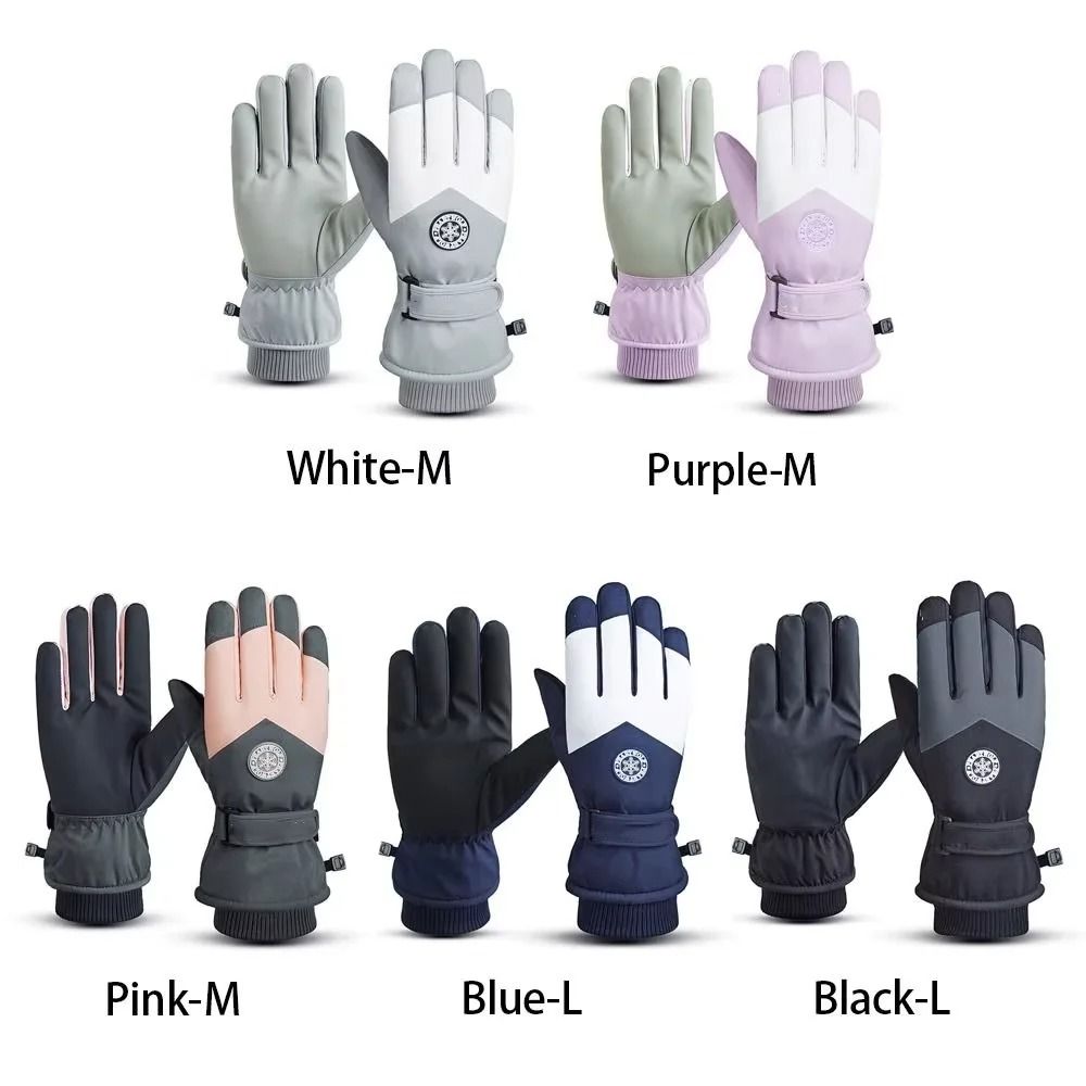 Winter PU Leather Ski Gloves Waterproof Touch Screen Warm Snow Gloves 2
