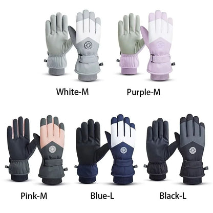 Winter PU Leather Ski Gloves Waterproof Touch Screen Warm Snow Gloves 2