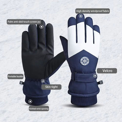 Winter PU Leather Ski Gloves Waterproof Touch Screen Warm Snow Gloves 4