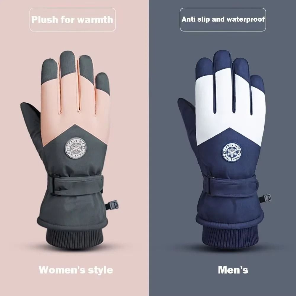 Winter PU Leather Ski Gloves Waterproof Touch Screen Warm Snow Gloves 5