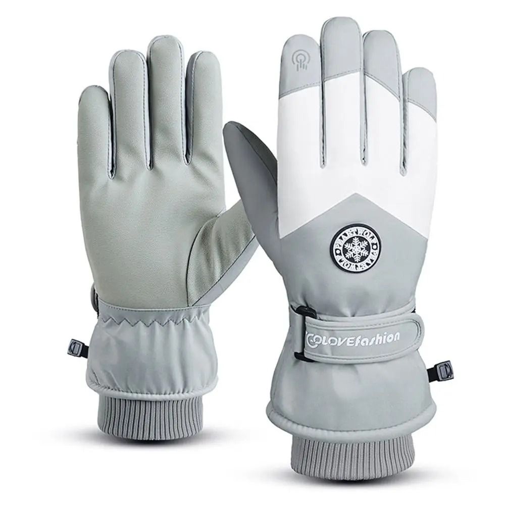 Winter PU Leather Ski Gloves Waterproof Touch Screen Warm Snow Gloves 6