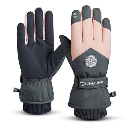 Winter PU Leather Ski Gloves Waterproof Touch Screen Warm Snow Gloves 8