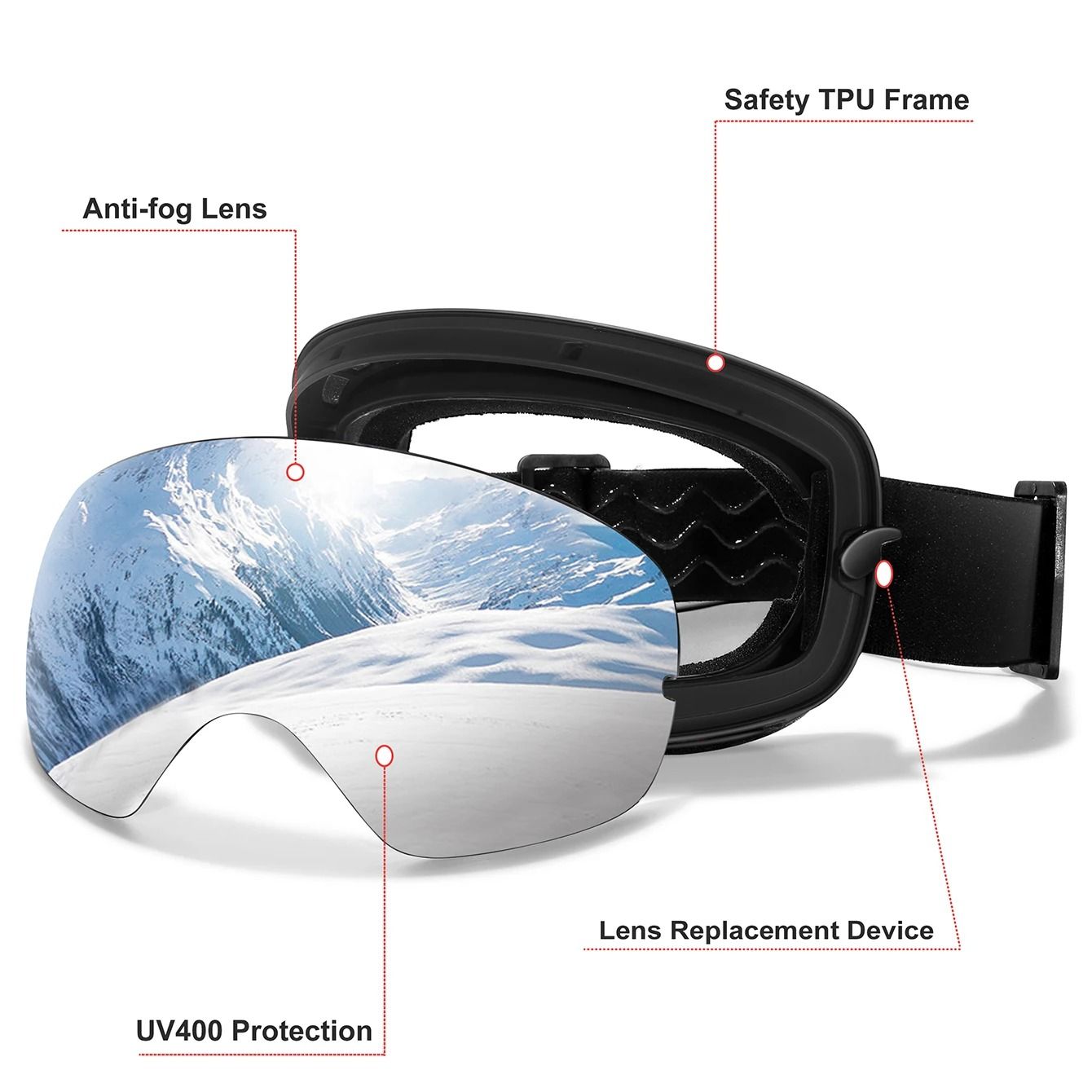 Outdoor UV400 Ski Goggles Anti Fog Snowboarding And Snowmobile Glasses 2