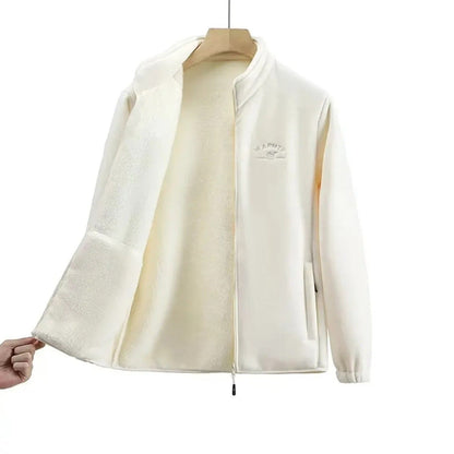 Winter Luxe Polar Fleece Letter Print Coat  Womens Loose Fit WoolLiner Jacket 1