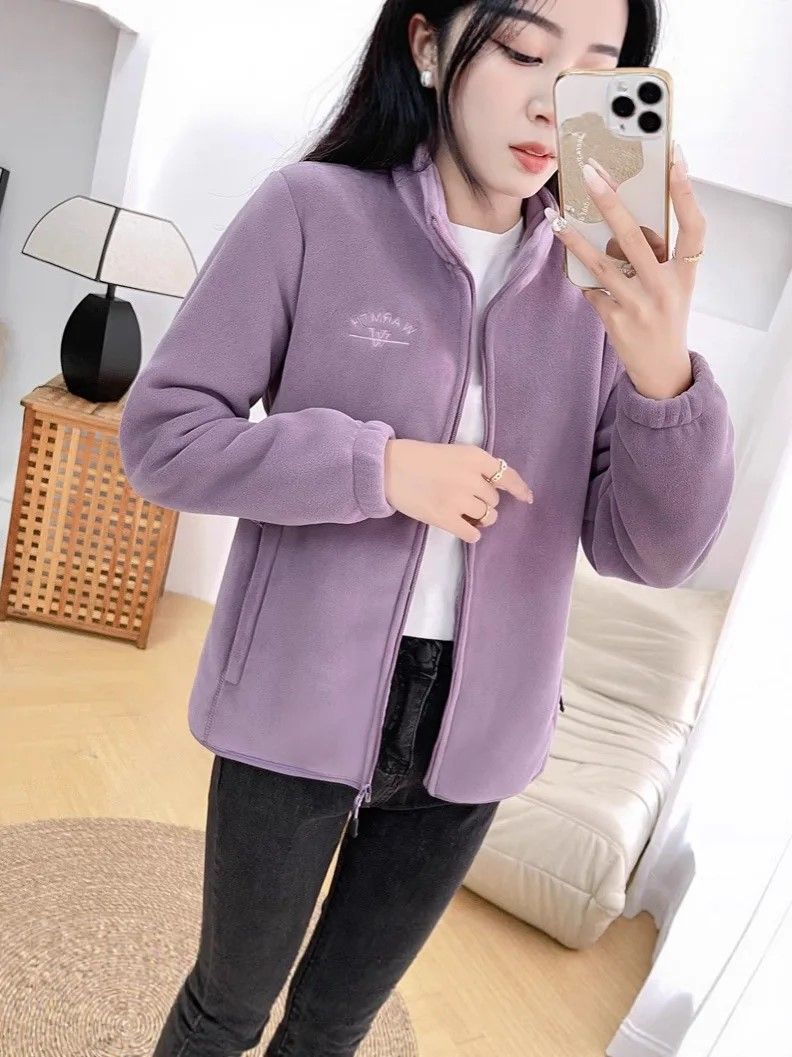 Winter Luxe Polar Fleece Letter Print Coat  Womens Loose Fit WoolLiner Jacket 10