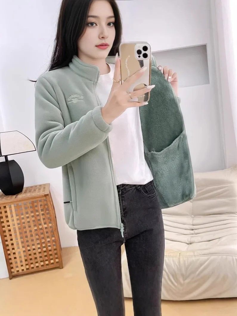 Winter Luxe Polar Fleece Letter Print Coat  Womens Loose Fit WoolLiner Jacket 12