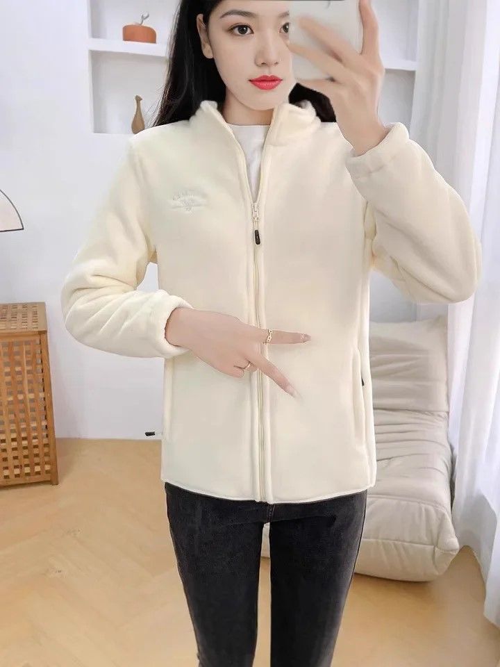 Winter Luxe Polar Fleece Letter Print Coat  Womens Loose Fit WoolLiner Jacket 13