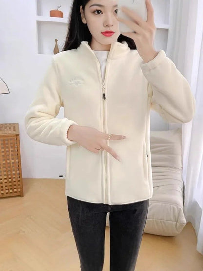 Winter Luxe Polar Fleece Letter Print Coat  Womens Loose Fit WoolLiner Jacket 13