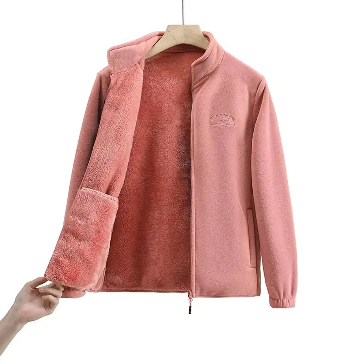 Winter Luxe Polar Fleece Letter Print Coat  Womens Loose Fit WoolLiner Jacket 5
