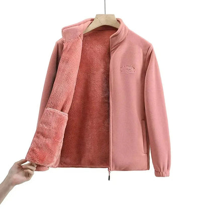 Winter Luxe Polar Fleece Letter Print Coat  Womens Loose Fit WoolLiner Jacket 5