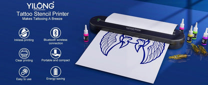 Wireless Tattoo Template Printer – Portable Tattoo Stencil Printer with 2000 mAh Battery & 15-Pack Transfer Paper