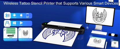 Wireless Tattoo Template Printer  Portable Tattoo Stencil Printer With 2000 MAh Battery  15Pack Tra 1