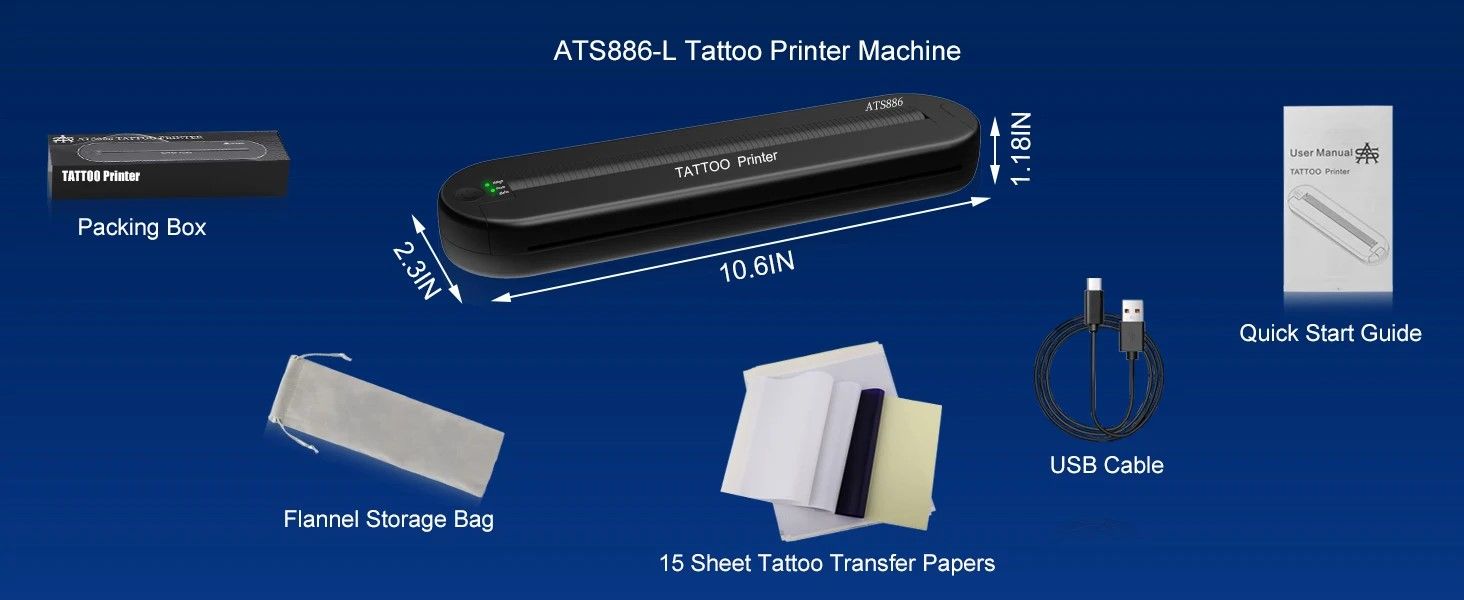 Wireless Tattoo Template Printer  Portable Tattoo Stencil Printer With 2000 MAh Battery  15Pack Tra 5