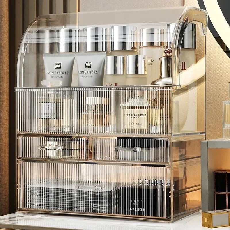 Large Drawer Acrylic Makeup Organizer With Lid – Dustproof Cosmetic & Perfume Storage Box