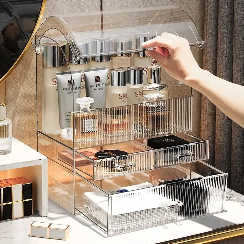 Large Drawer Acrylic Makeup Organizer With Lid  Dustproof Cosmetic  Perfume Storage Box 2