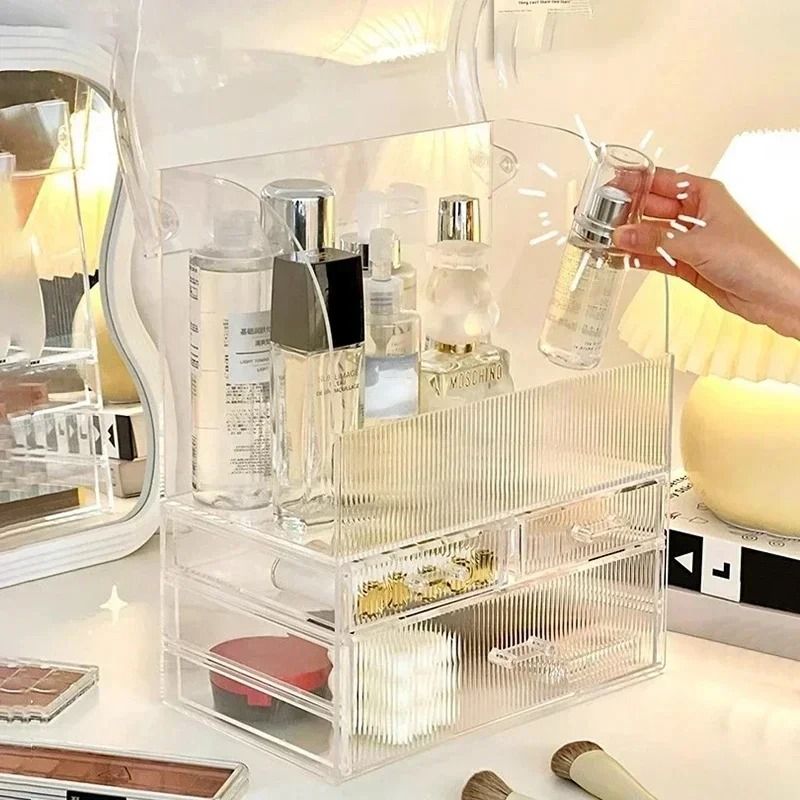 Large Drawer Acrylic Makeup Organizer With Lid  Dustproof Cosmetic  Perfume Storage Box 4