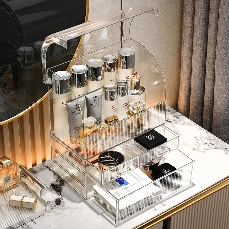 Large Drawer Acrylic Makeup Organizer With Lid  Dustproof Cosmetic  Perfume Storage Box 5