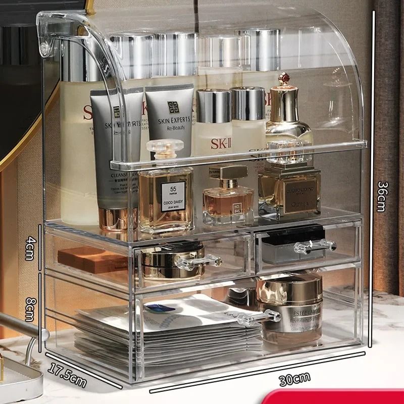 Large Drawer Acrylic Makeup Organizer With Lid  Dustproof Cosmetic  Perfume Storage Box 7