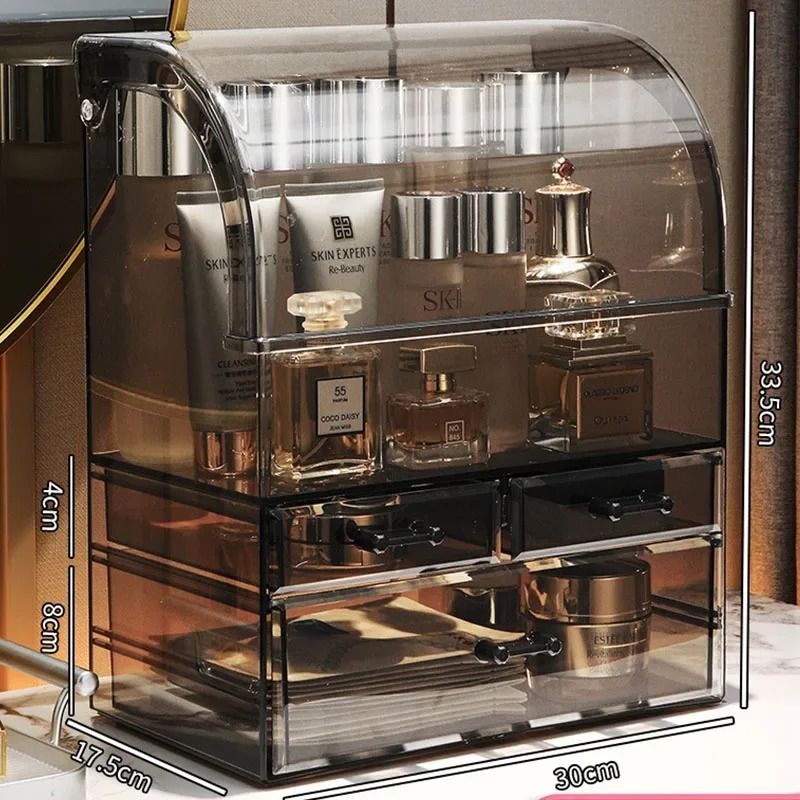 Large Drawer Acrylic Makeup Organizer With Lid  Dustproof Cosmetic  Perfume Storage Box 8