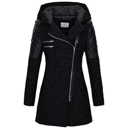 Autumn  Winter Hooded Woolen DiagonalZip Coat For Women 9