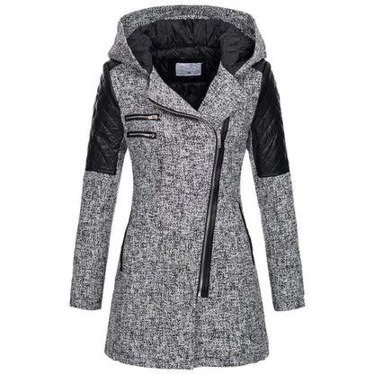 Autumn  Winter Hooded Woolen DiagonalZip Coat For Women 1