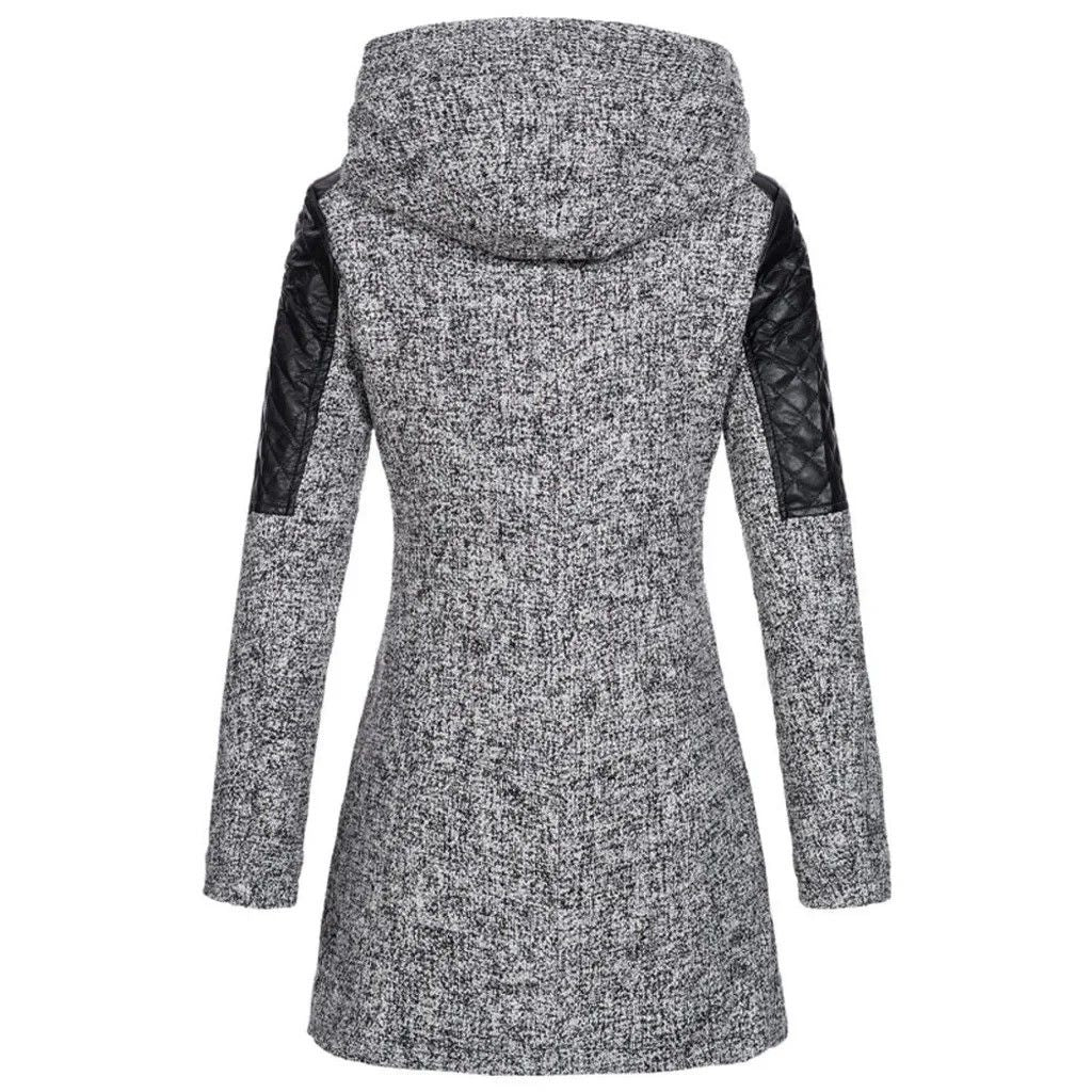 Autumn  Winter Hooded Woolen DiagonalZip Coat For Women 2