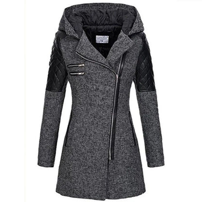 Autumn  Winter Hooded Woolen DiagonalZip Coat For Women 3
