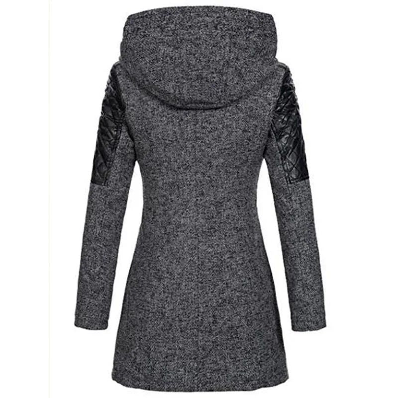 Autumn  Winter Hooded Woolen DiagonalZip Coat For Women 4