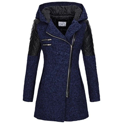 Autumn  Winter Hooded Woolen DiagonalZip Coat For Women 5