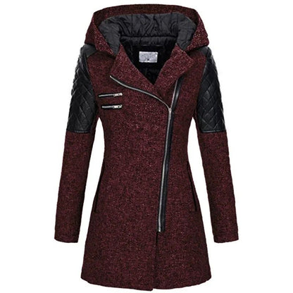 Autumn  Winter Hooded Woolen DiagonalZip Coat For Women 7