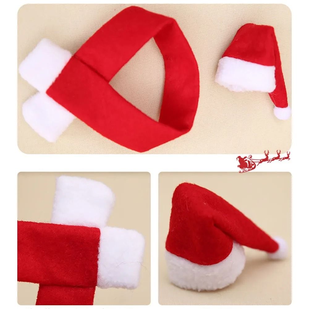 Christmas Wine Bottle Cover Red Mini Santa Scarf And Hat Wine Bottle Gift For Xmas Tree Navidad Chr 2
