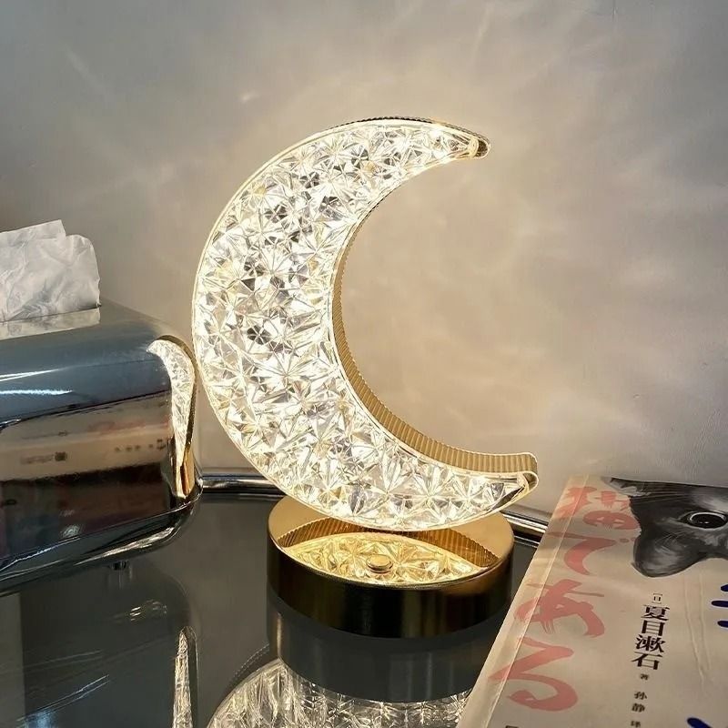 Bedroom Crystal Touch Dimming Night Light USB Bedside LED Ambient Table Moon Lamp