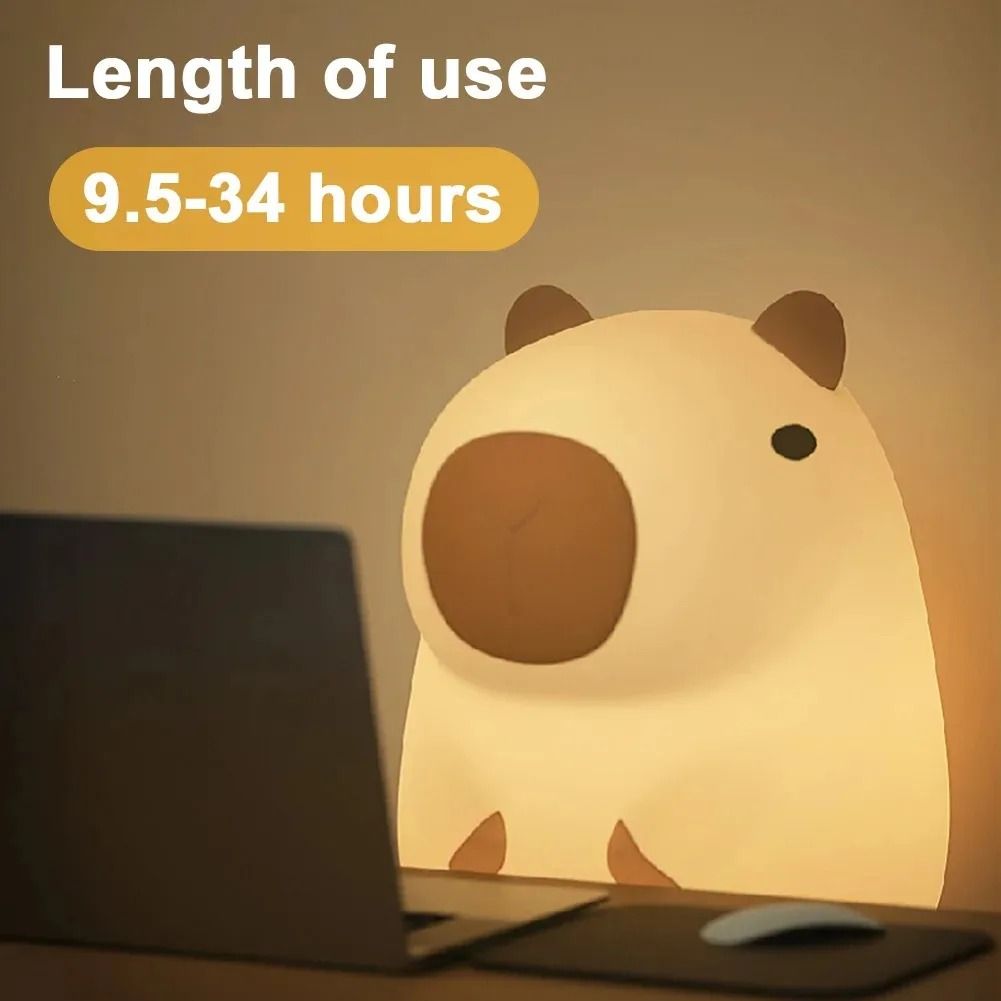 Cute Capybara Night Light Rechargeable Silicone Touch Lamp Dimmable Nursery Light For Kids 3