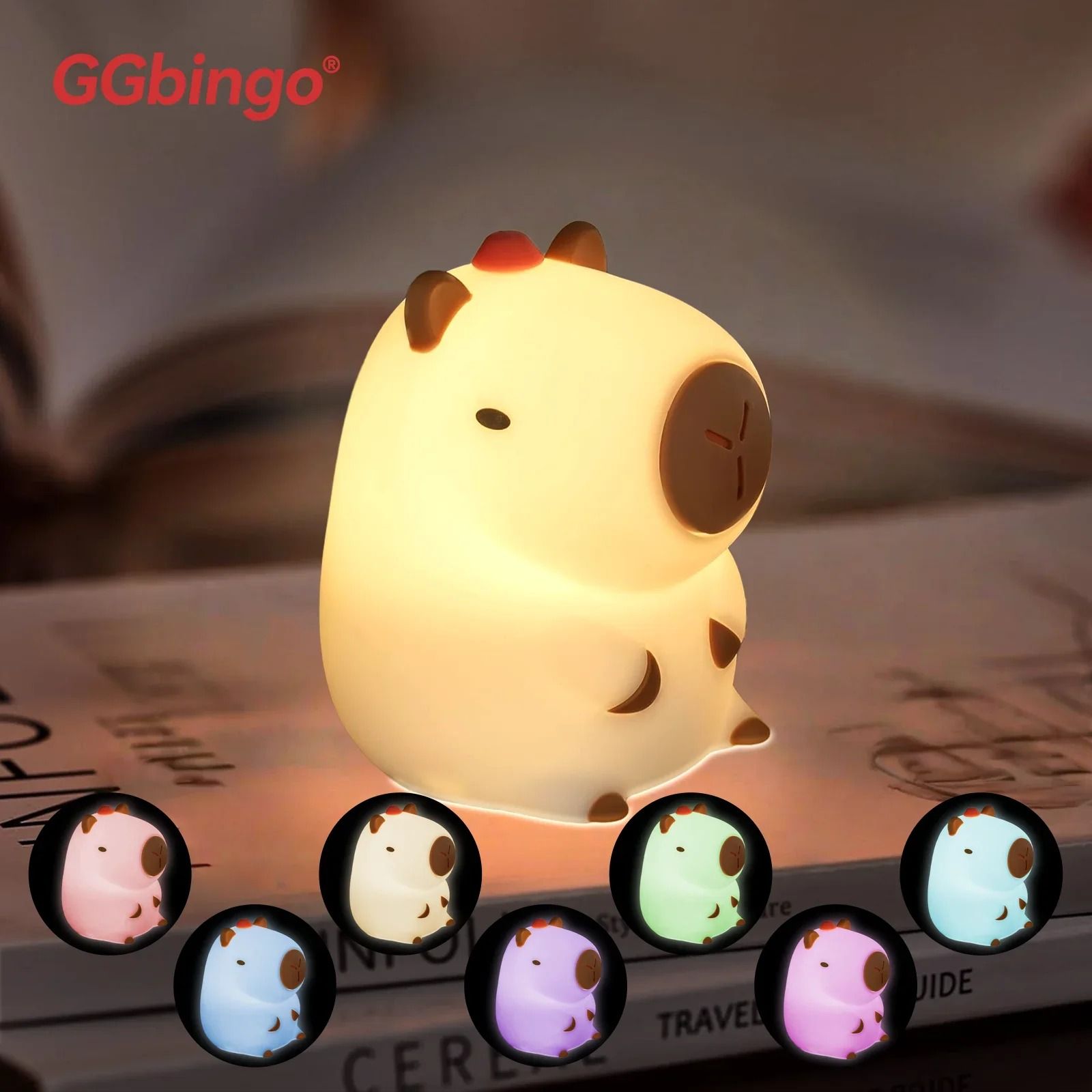 Cute Capybara Night Light Rechargeable Silicone Touch Lamp Dimmable Nursery Light For Kids 6