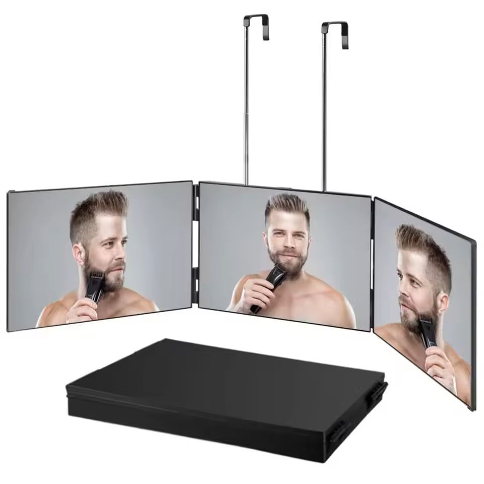360 Travel Trifold Vanity Makeup  Hair Styling Mirror With Adjustable Telescoping Hook 1
