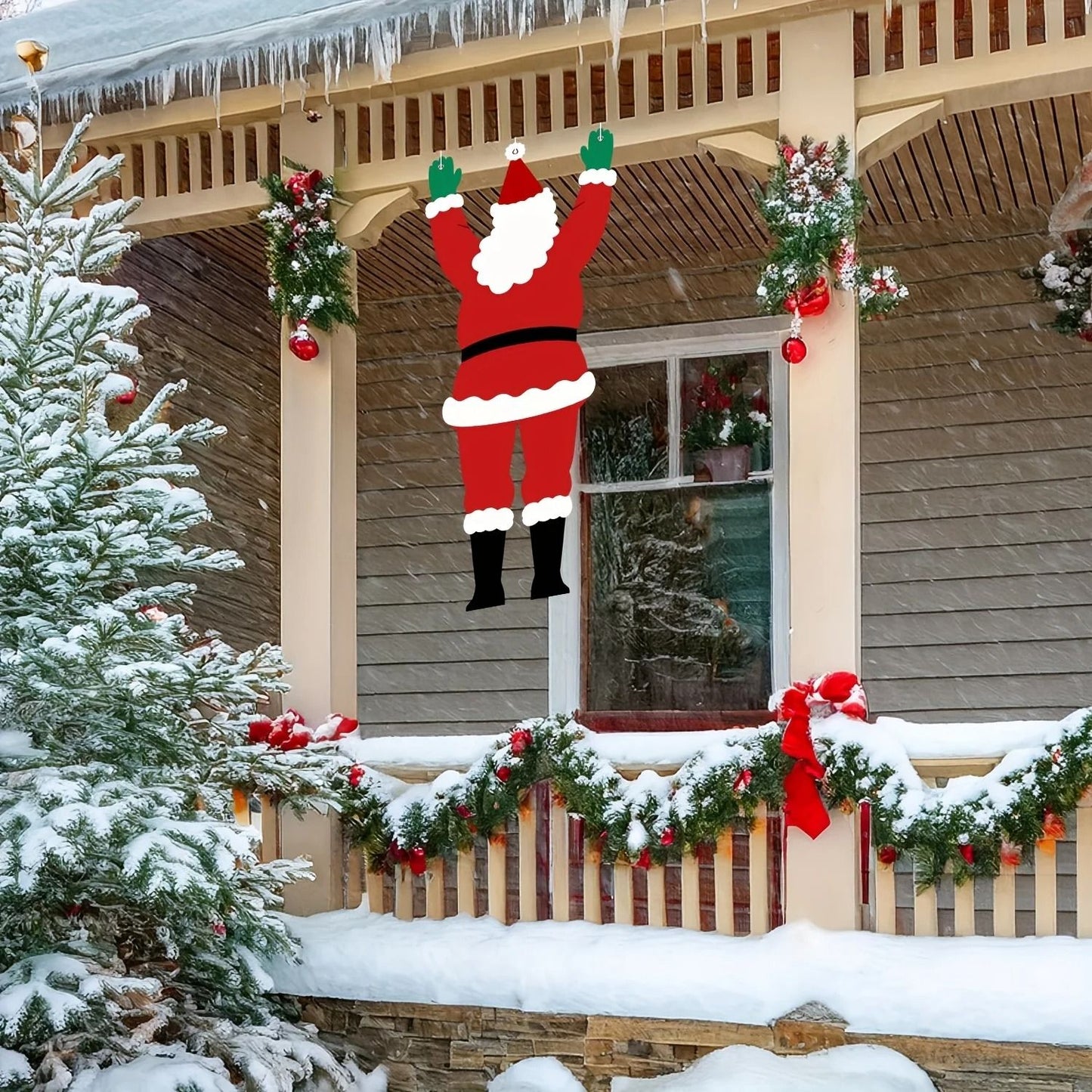 Santa Claus Climbing Wall Hanging Decoration Christmas Outdoor Ornament Polyester Holiday Decor 1