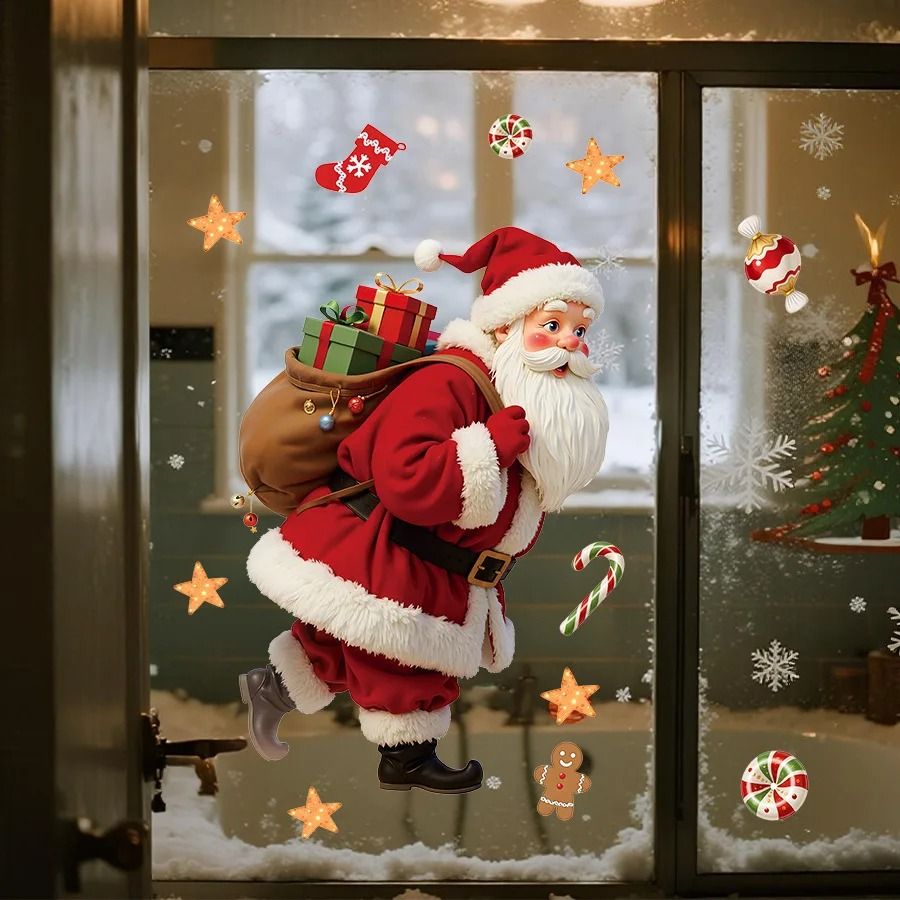 Santa Claus Candy Gifts Gingerbread Window Sticker Christmas Decoration
