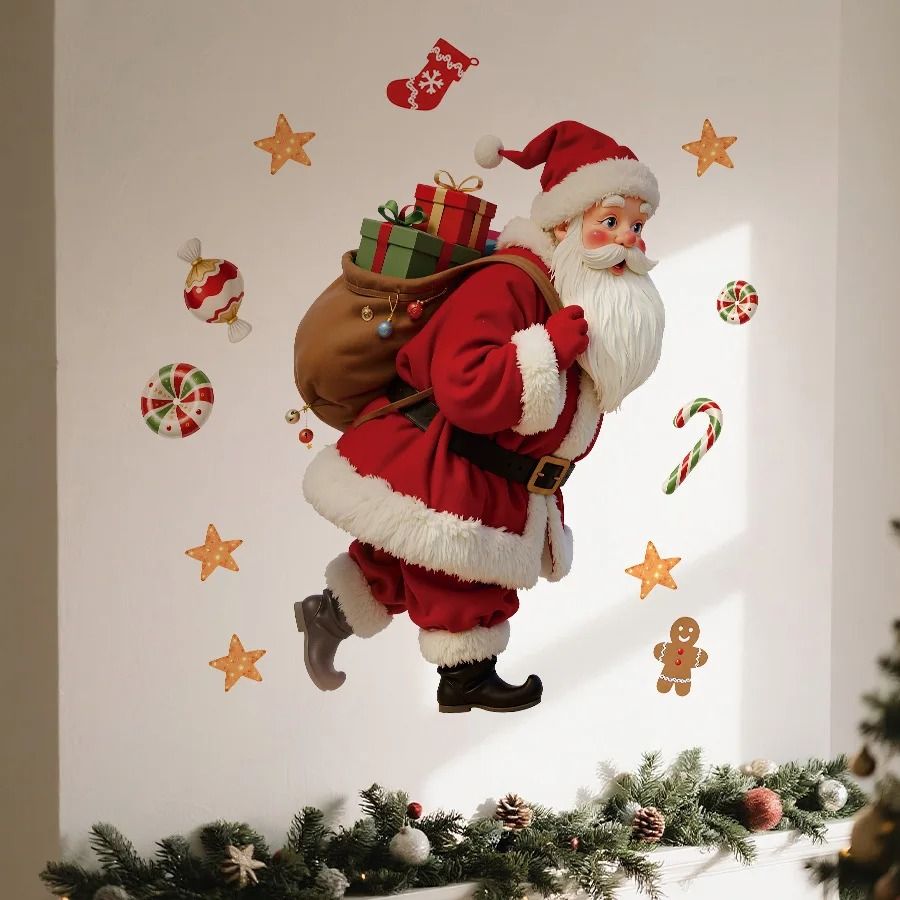 Santa Claus Candy Gifts Gingerbread Window Sticker Christmas Decoration 3