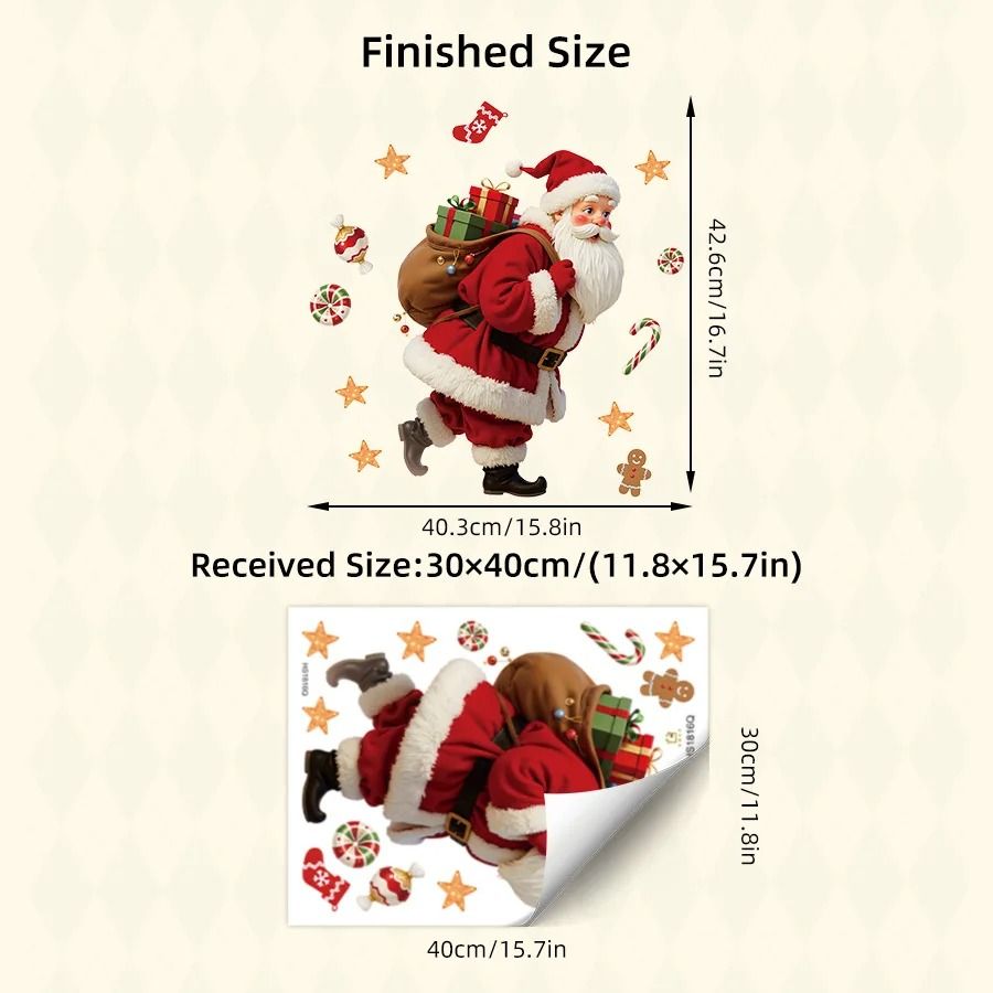 Santa Claus Candy Gifts Gingerbread Window Sticker Christmas Decoration 5