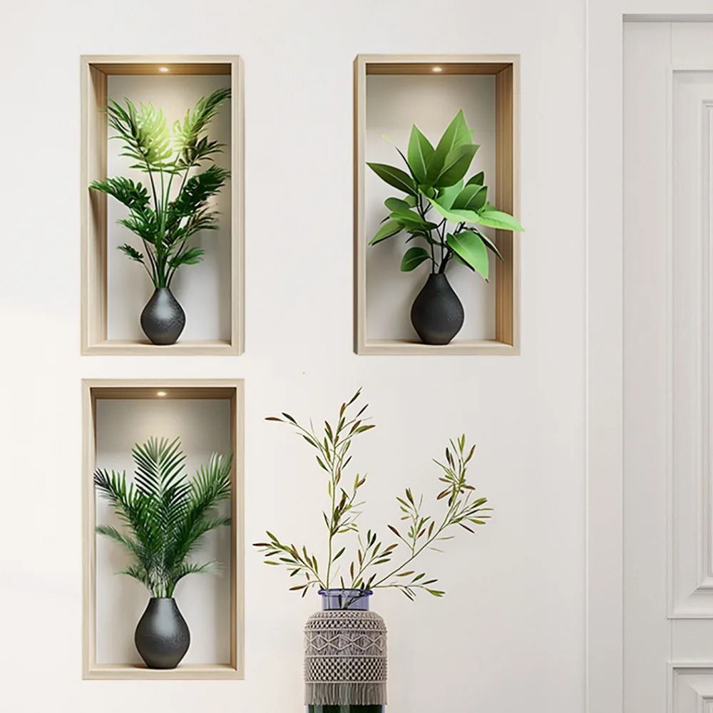 Green Plants Wall Sticker Potted Mural For Living Room Home Decor 2