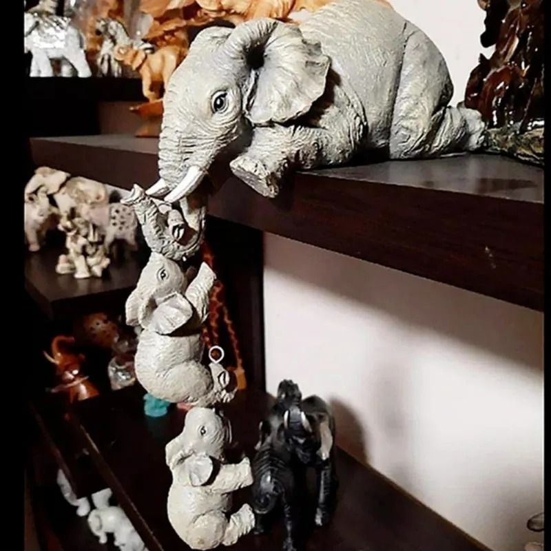 Cute Elephant Hug Baby Figurines Resin Home Decor Set 4