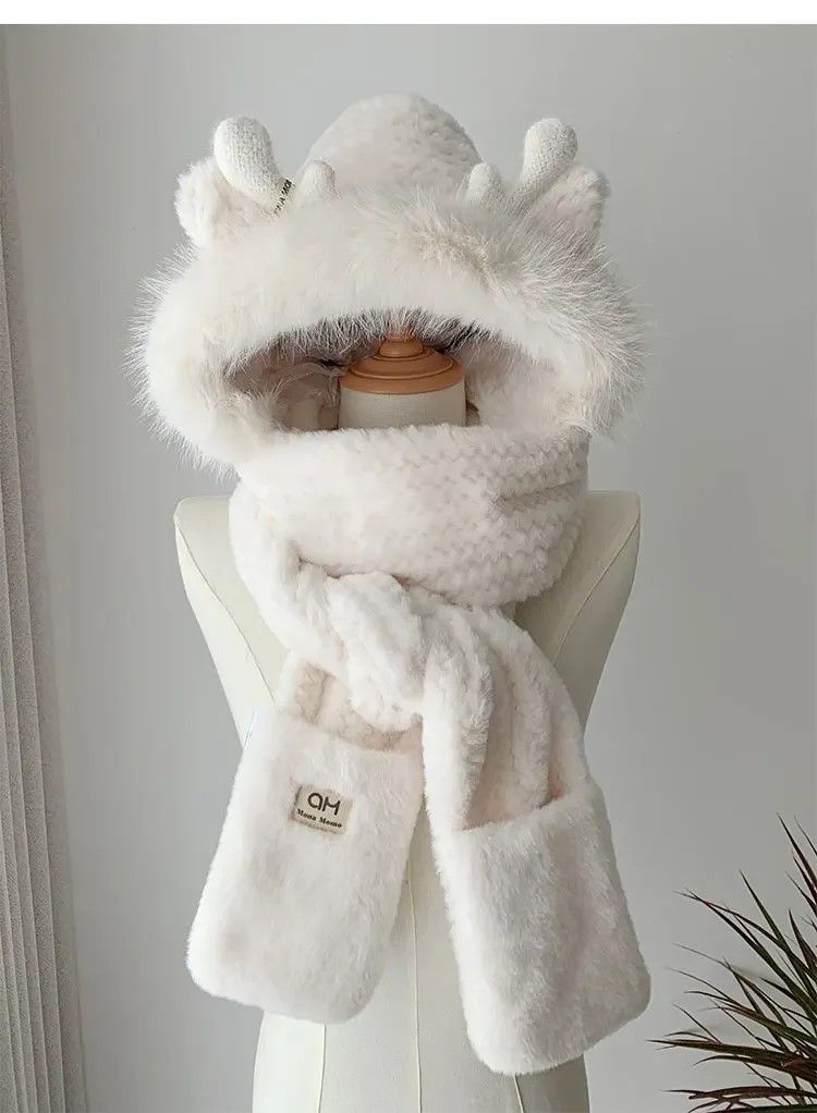 Cozy ElkAntler Winter Hat  Scarf Glove Set Plush 3Piece Womens Winter Accessory Bundle 2