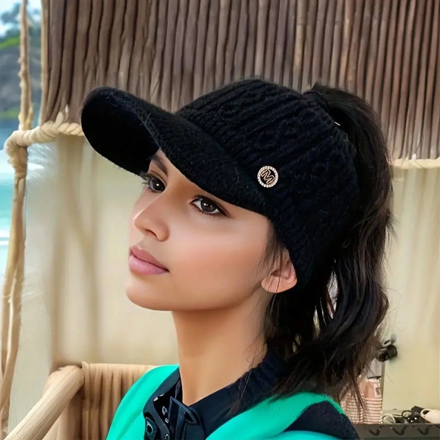 Classic Cozy Ponytail Wool DuckTongue Cap Versatile Winter Knit Hat For Women  Teens 1