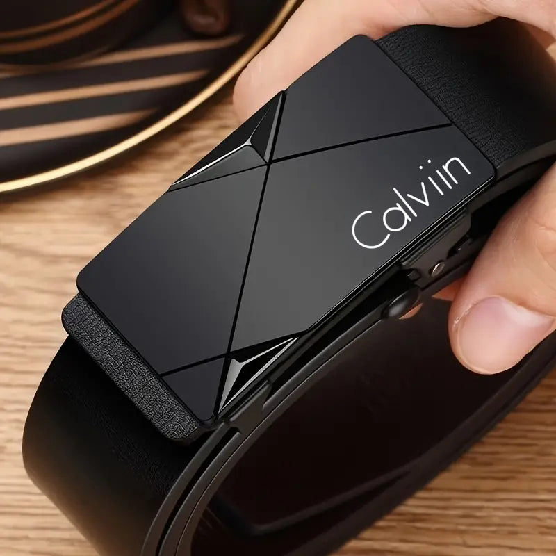 Stylish Men Leather Belt Automatic Buckle Fashion Belt For Business Party Work  Daily Life 5