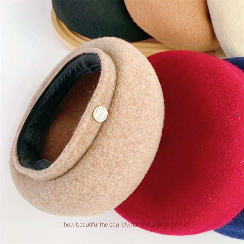 Felt Autumn Solid Colors Warm Winter, Women French Art Retro Wool, Beret Cap Beanie Hat For Female
