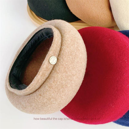 Felt Autumn Solid Colors Warm Winter, Women French Art Retro Wool, Beret Cap Beanie Hat For Female