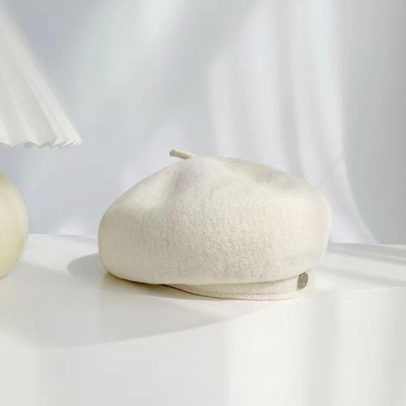 Felt Autumn Solid Colors Warm Winter, Women French Art Retro Wool, Beret Cap Beanie Hat For Female