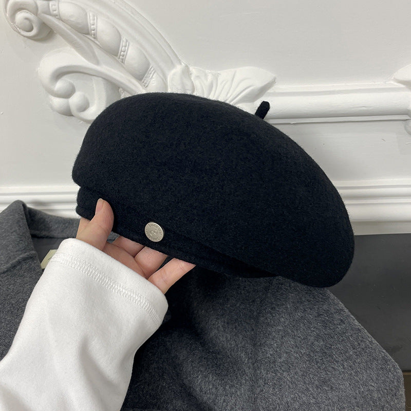 Felt Autumn Solid Colors Warm Winter, Women French Art Retro Wool, Beret Cap Beanie Hat For Female